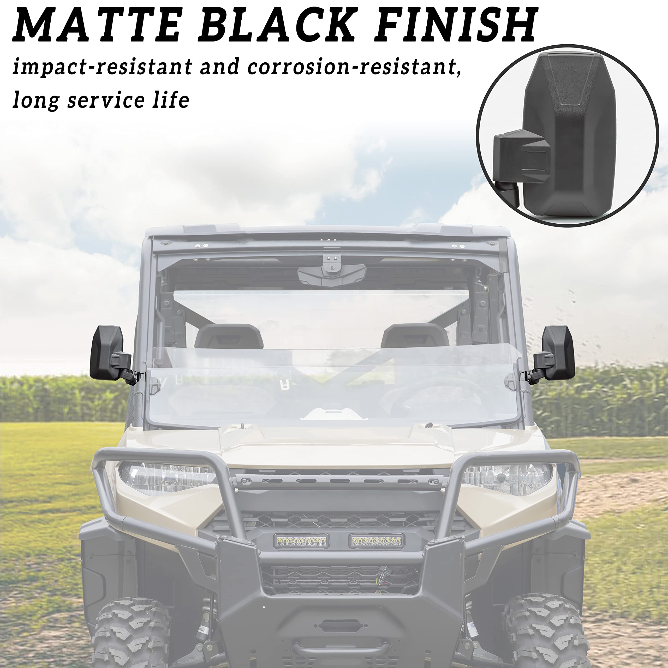 Polaris Ranger XP 1000 900 570 Crew Diesel Side Mirrors (2017-2024) - Adjustable Folding Clear Rearview Mirrors Set of 2 - Perfect for Off-Roading, Hunting & Farm Work Accessories
