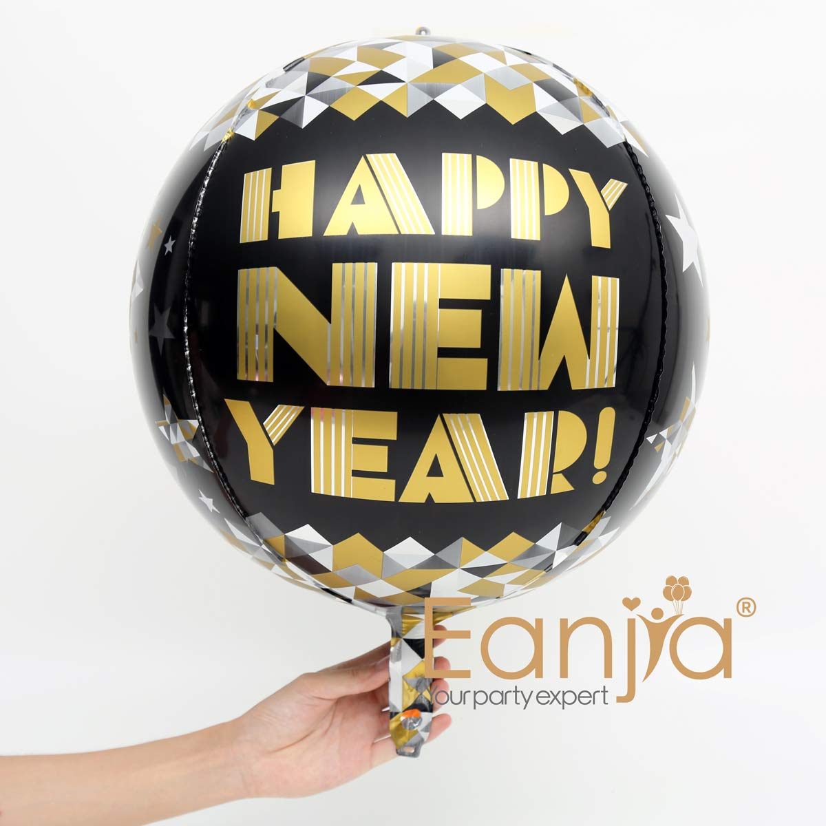 16 Inch Gold 4D Foil Balloons - Set of 4 Hangable Round Sphere Aluminum Balloons for New Year Party Decorations, Birthday, Wedding & Anniversary Celebrations