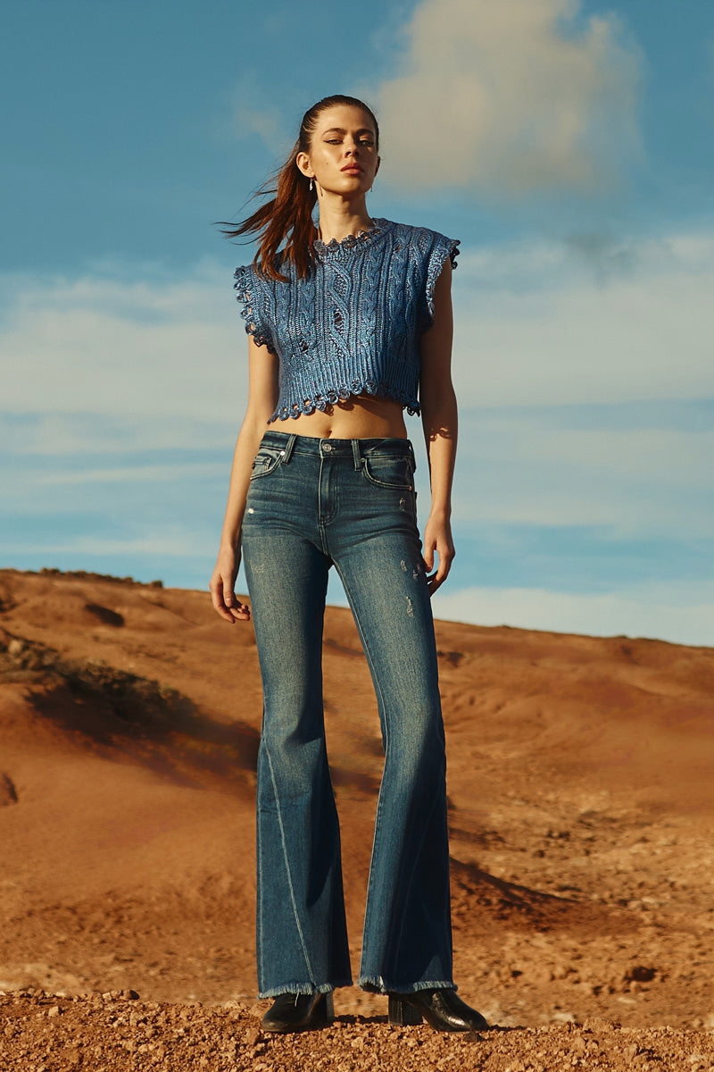 Cleo Mid Rise Flare Jeans for Women - Vintage Inspired Stretch Denim Pants | Perfect for Casual Outfits, Date Nights & 70s Style Looks