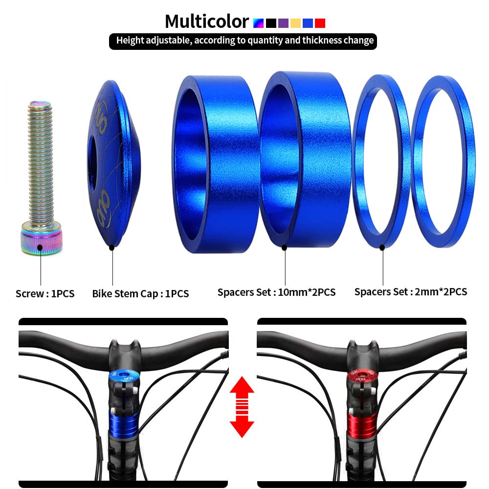1 1/8 Inch Bicycle Headset Spacer Kit - 28.6mm Stem Top Cap with 2mm & 10mm Spacers, Headset Nut and Installation Screws - Perfect for MTB, Road Bike and BMX Upgrades