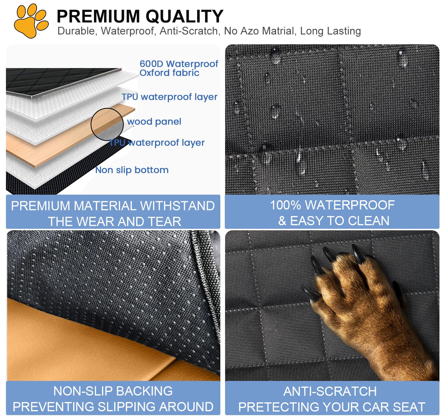 Durable Waterproof Dog Car Seat Cover for Back Seat - Non-Slip Pet Hammock with Mesh Window & Hard Bottom - Universal Fit for Cars, Trucks, SUVs (Small, Medium, Large Dogs) - Perfect for Road Trips & Daily Commutes