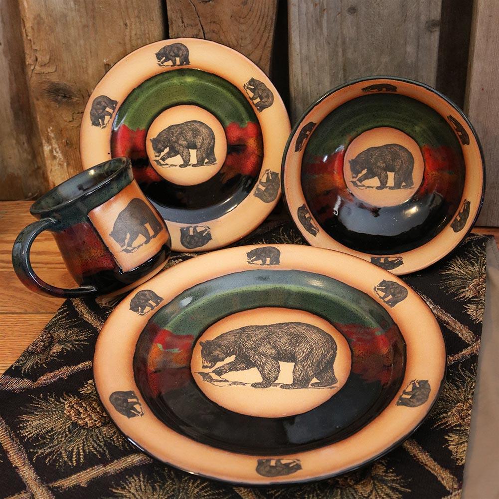 Premium Lonesome Bear Dinnerware Set - 16-Piece Porcelain Tableware for Family Meals & Dinner Parties - Elegant Bear-Themed Plates, Bowls, Mugs & Serving Dishes - Perfect for Holidays, Gifts & Everyday Dining