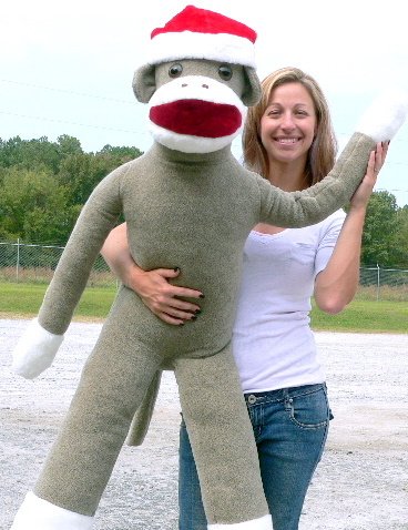 54-Inch Giant Plush Sock Monkey with Removable Santa Hat | American Made Soft Stuffed Animal Toy | Perfect for Christmas Decor, Nursery Room, and Cozy Gift Ideas