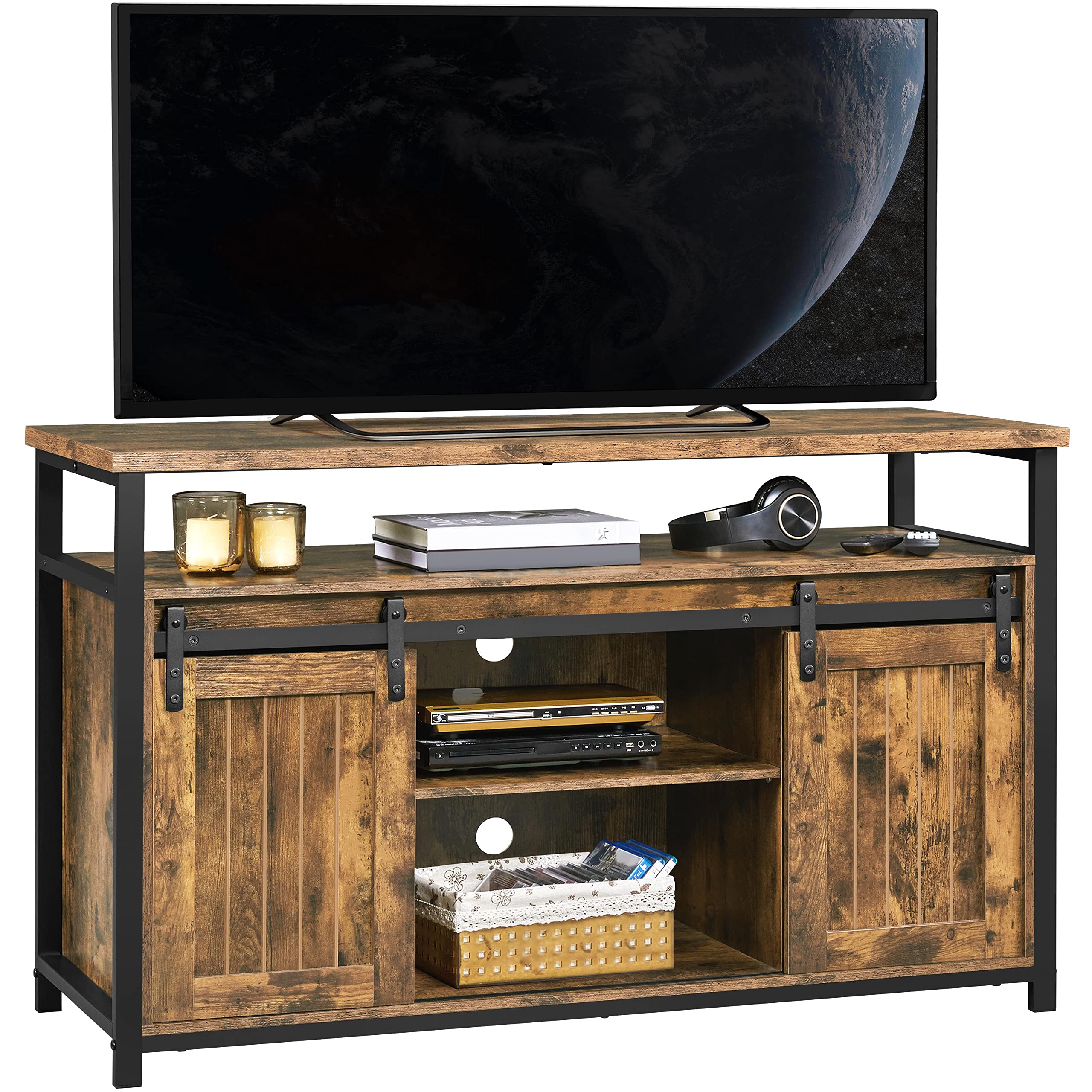 Yaheetech 65 Inch TV Stand with Sliding Barn Doors - Farmhouse Style Entertainment Center with Storage, Rustic Brown Wood TV Stand for Living Room - Perfect for Home Theater & Living Room Decor