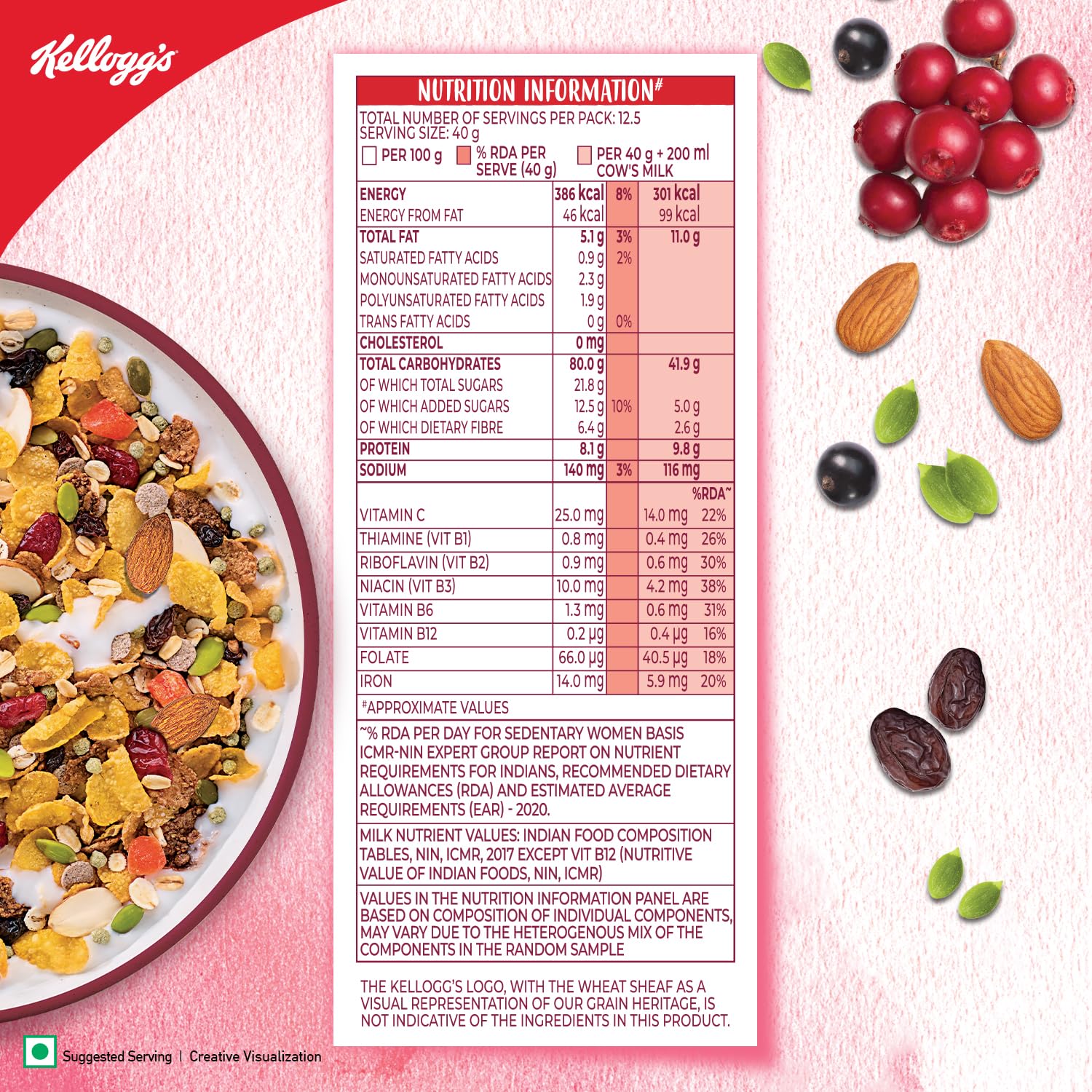 Kellogg's Muesli with Fruits, Nuts & Seeds - 750g | 12-in-1 Power Breakfast Cereal | India's No.1 Multigrain Muesli | Healthy Morning Meal for Weight Loss & Energy Boost | Perfect for Busy Professionals & Fitness Enthusiasts
