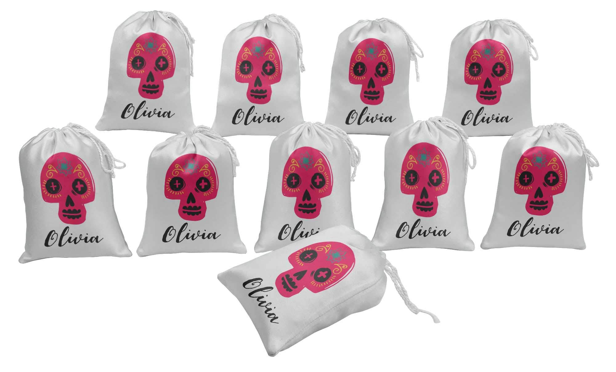 Custom White Skull Halloween Party Favor Bags - 15pc for Candy & Gifts