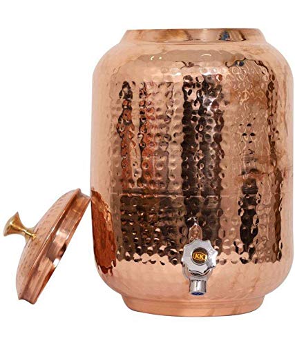 Handmade Pure Copper Water Dispenser Pot - 4L Ayurvedic Healing Water Storage with 2 Hammered Glasses | Indian Hand Hammered Copper Bottle, Pitcher & Mug for Detox & Wellness | Perfect for Home, Office & Yoga Practice