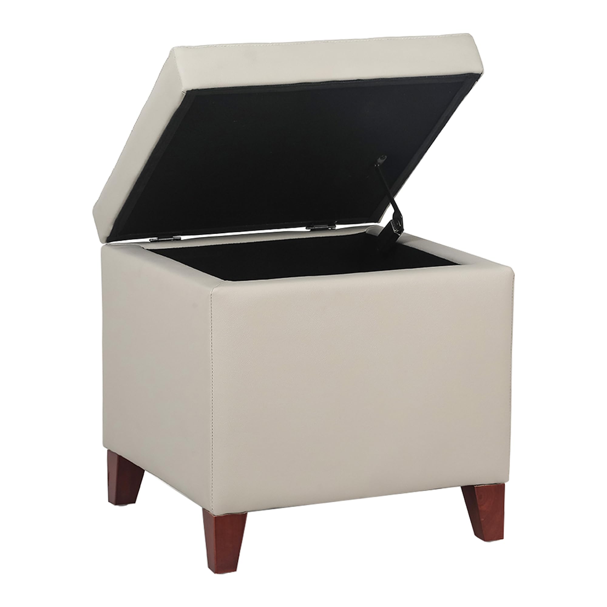 Homebeez Tufted Faux Leather Storage Ottoman - Square Cube Foot Rest Stool with Flip Top Lid, Beige - Perfect for Living Room, Bedroom & Home Office Organization