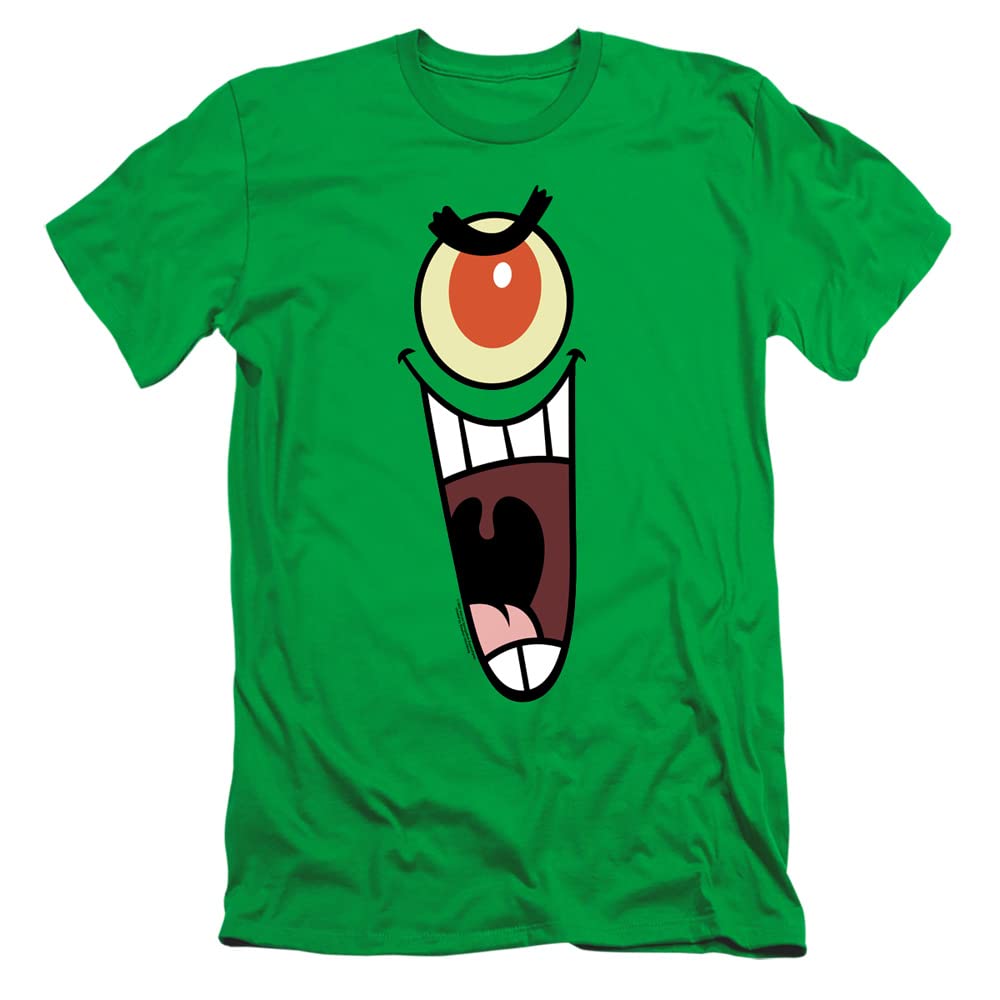Spongebob Plankton Sinister Face Graphic T-Shirt - Slim Fit Unisex Adult Tee - Funny Cartoon Shirt for Cosplay, Gifts & Casual Wear
