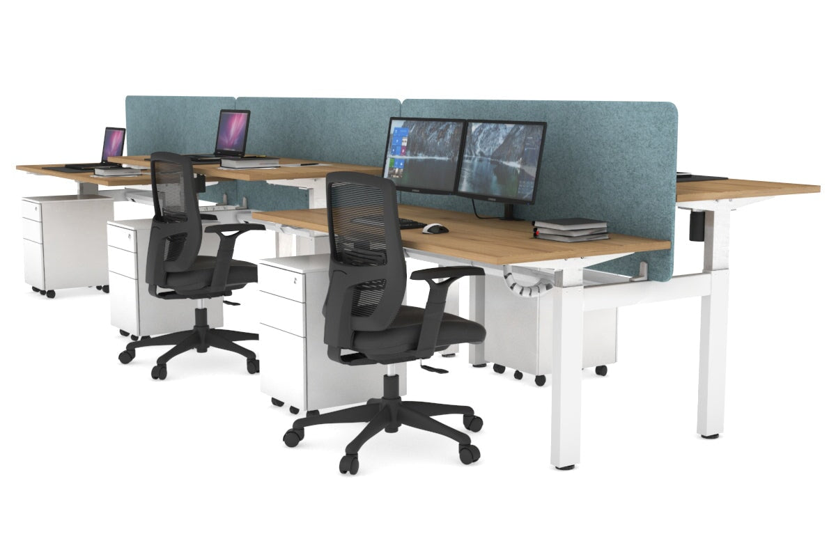 Adjustable 6-Person H Bench Workstation with White Frame [1400L x 700W] - Perfect for Office, Classroom, or Collaborative Workspace