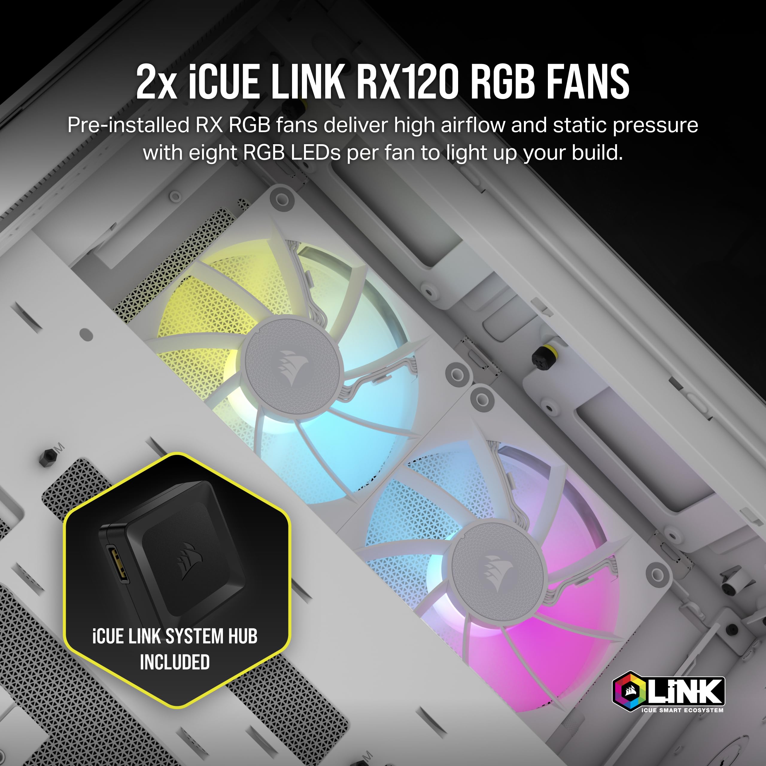 CORSAIR iCUE Link 2500X RGB White Small-Tower mATX PC Case - Dual Chamber Design, Panoramic Tempered Glass, Reverse Connection Motherboard Compatible - Includes 2X CORSAIR RX120 RGB Fans - Perfect for Gaming Rigs & High-Performance PC Builds