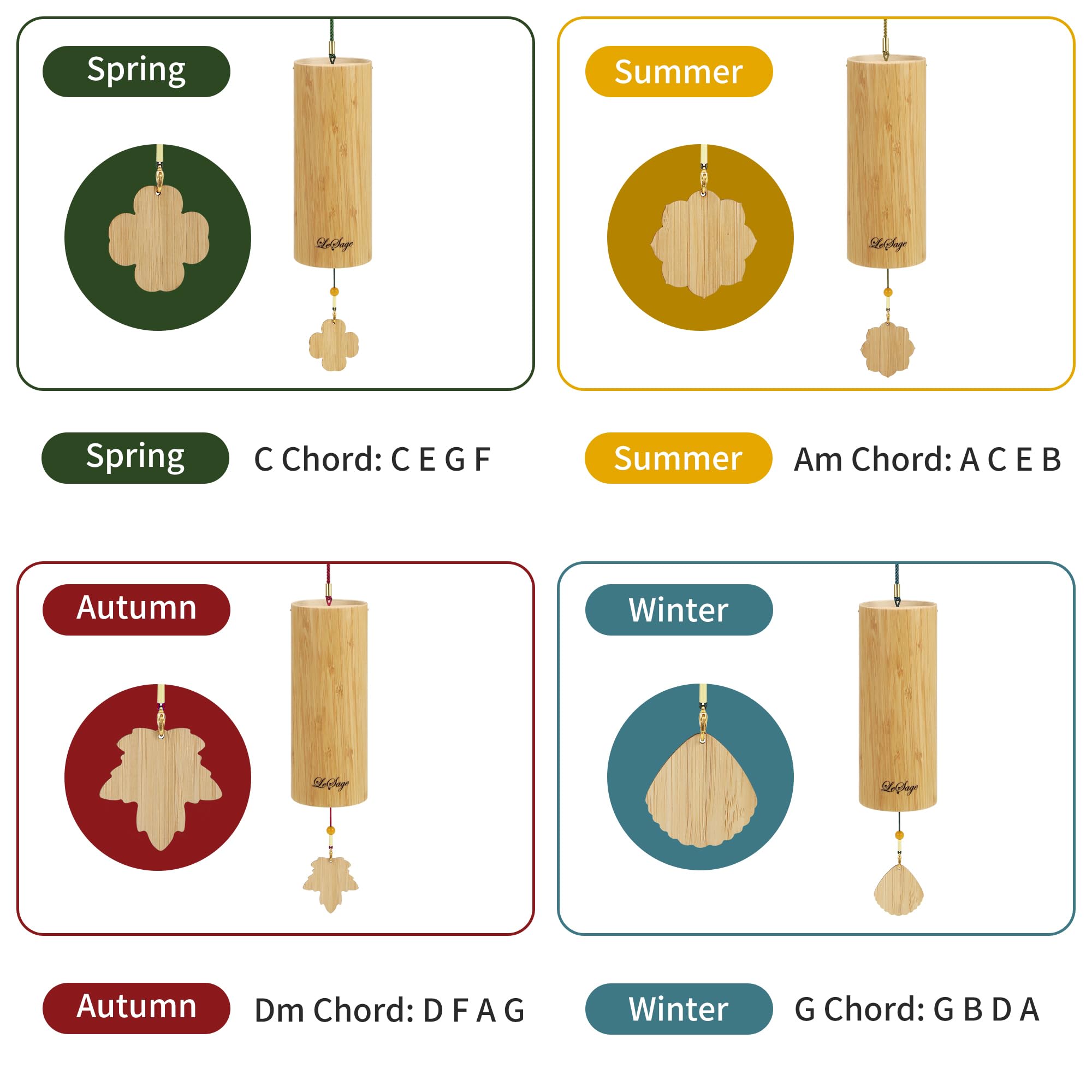 LeSage Bamboo Wind Chime Set of 4 - Handmade Meditation Wind Chimes for Indoor Sound Therapy & Relaxation | Perfect for Yoga, Zen Garden, Home Decor, and Stress Relief