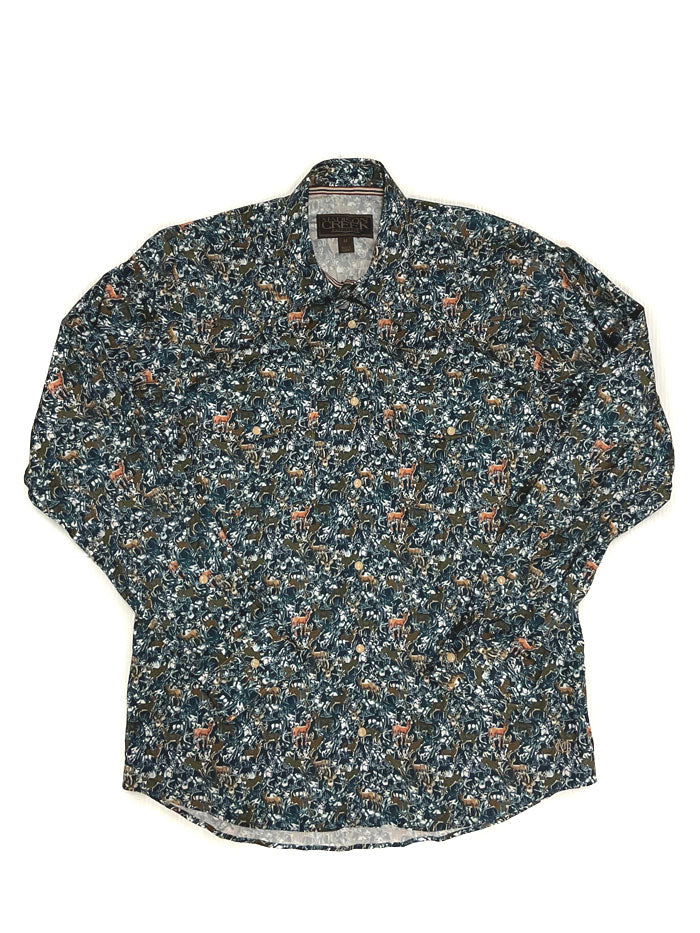 Madison Creek 301 BLDP Men's Long Sleeve Shirt - Blue Deer Print Flannel Shirt for Outdoor Camping & Casual Wear
