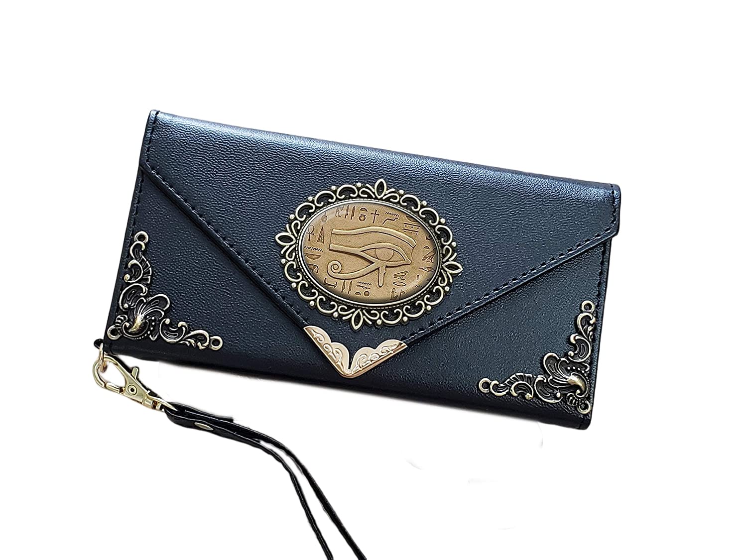 Egyptian Eye Leather Wallet Phone Case for iPhone X XS XR 11 12 13 14 Pro Max & Galaxy S23 S22 S21 S20 Ultra S10 S9 Note 20 8 9 10 Plus - Slim Protective Cover with Card Slots for Daily Use & Travel