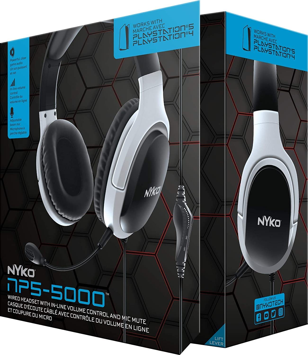 Nyko NP5-5000 Wired Gaming Headset for PlayStation 5 - Lightweight Over-Ear Headphones with Adjustable Noise-Canceling Mic - Compatible with PS4, PS5, Nintendo Switch, Xbox One & Series X|S - Perfect for Online Multiplayer, Streaming & Competitive Gaming (Black/White)