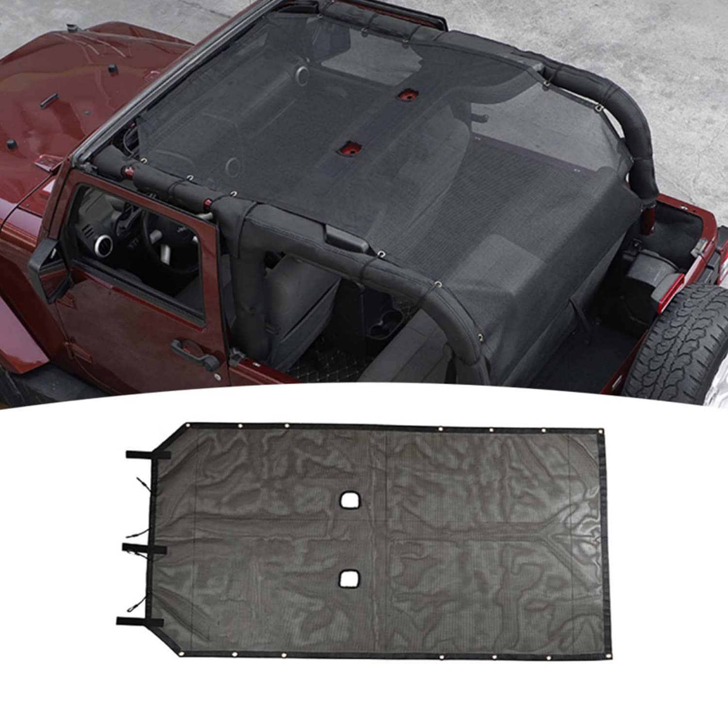 Jeep Wrangler JK 2 Door Sunshade Mesh Top (2007-2017) - UV Protection & Extended Style Sun Shade | Perfect for Off-Roading, Beach Trips & Summer Driving