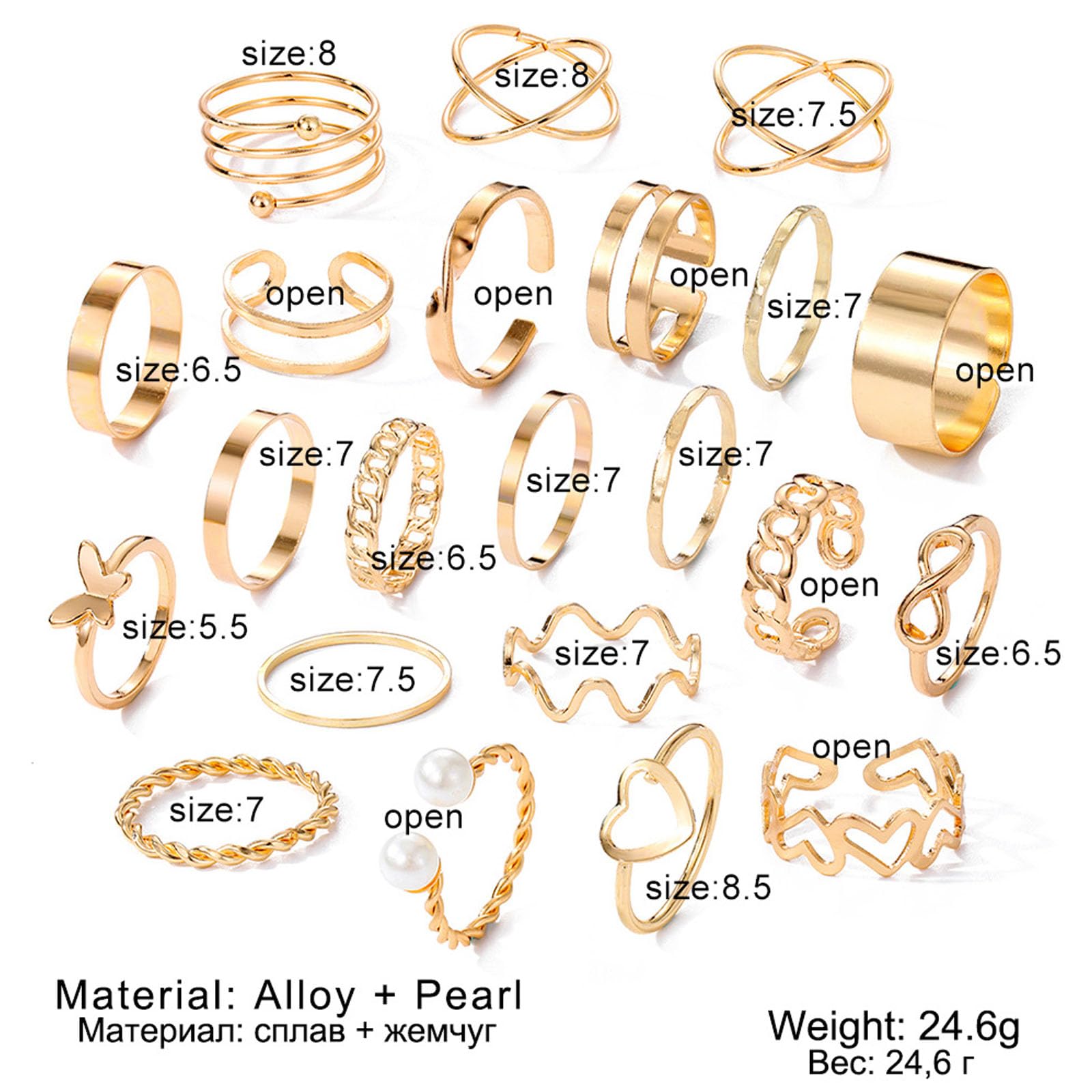GYRMMUE 22Pcs Knuckle Rings Set for Women - Boho Stackable Joint Rings with Butterfly, Pearl & Heart Designs - Vintage Adjustable Statement Finger Rings Jewelry Set for Party, Wedding & Everyday Wear