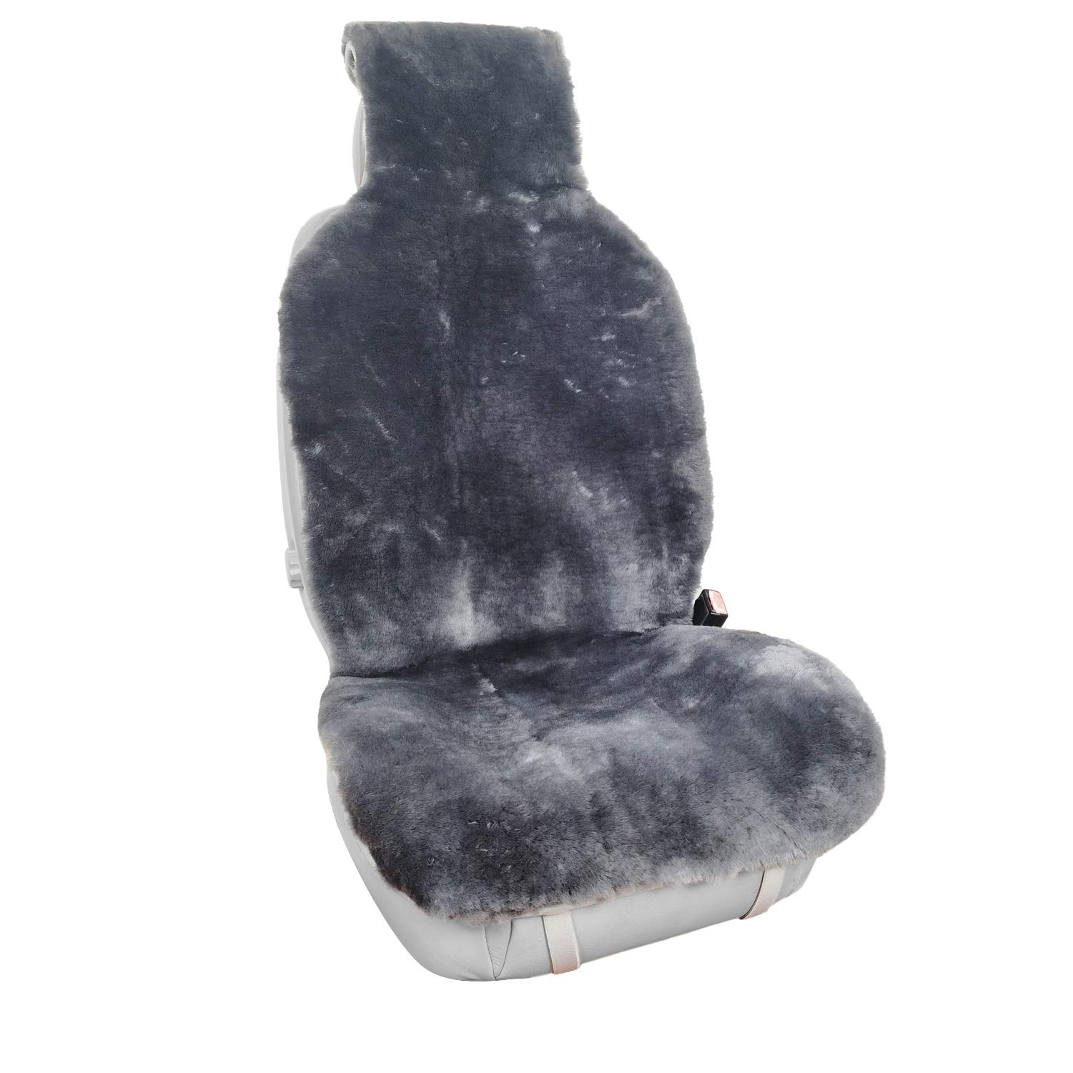 Genuine Australian Sheepskin Car Seat Cover - Natural Pure Wool, Universal Fit for Most Cars, SUVs, Trucks & Minivans - Easy Installation, 1 Pack (Charcoal) - Perfect for Long Drives, Winter Warmth & Luxury Comfort
