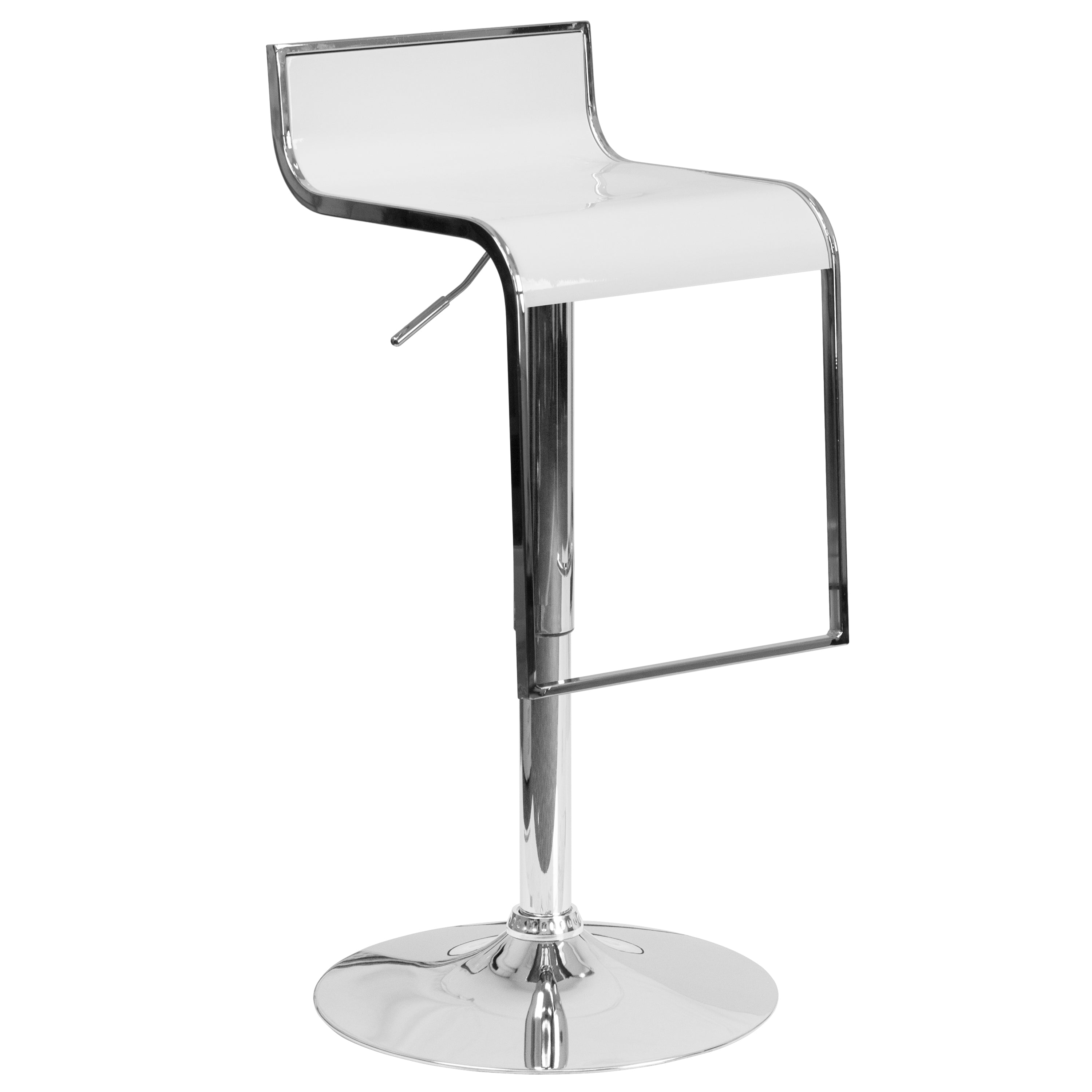 FLASH Contemporary White Plastic Adjustable Height Bar Stool with Chrome Drop Frame - Perfect for Kitchen Island, Breakfast Nook & Home Bar Decor