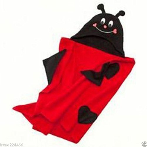 Jumping Beans Kids Hooded Bath Towel Wrap - Super Soft Absorbent Baby & Toddler Bathrobe with Fun Animal Ears (Red - Luvebug) for Post-Bath, Swimming & Beach Time