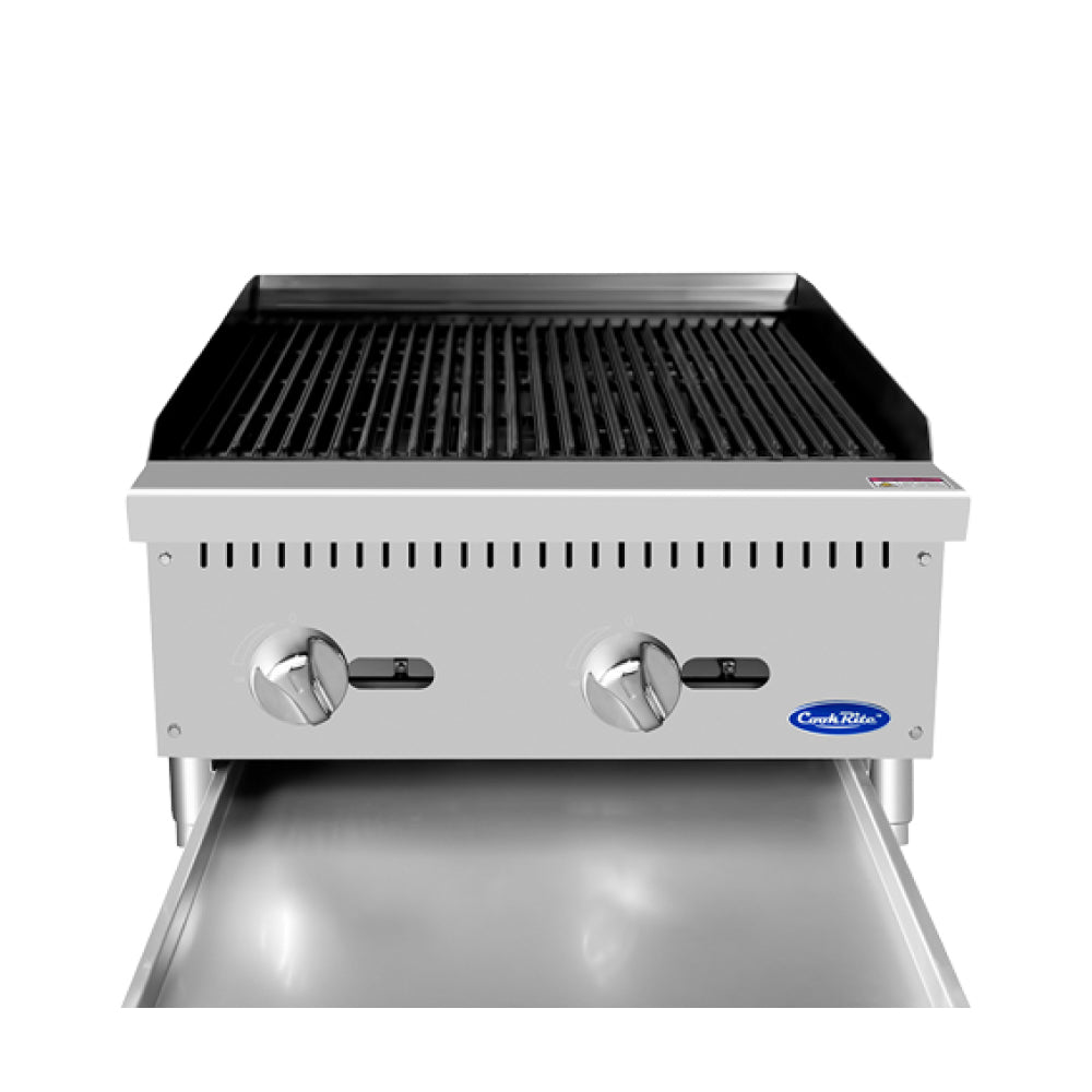 Atosa ATCB 24 24-Inch Countertop Radiant Natural Gas Charbroiler - 70,000 BTU Commercial Grill for Restaurants, Diners & Outdoor BBQ Cooking
