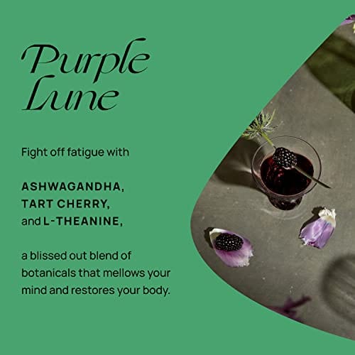 Katy Perry De Soi Purple Lune Sparkling Non-Alcoholic Beverage - Natural Botanical Adaptogen Drink with Cherry, Ashwagandha & Green Tea | Vegan, Gluten-Free, Ready-to-Drink (4 Pack, 8 fl oz Cans) | Perfect for Relaxation, Wellness & Social Gatherings
