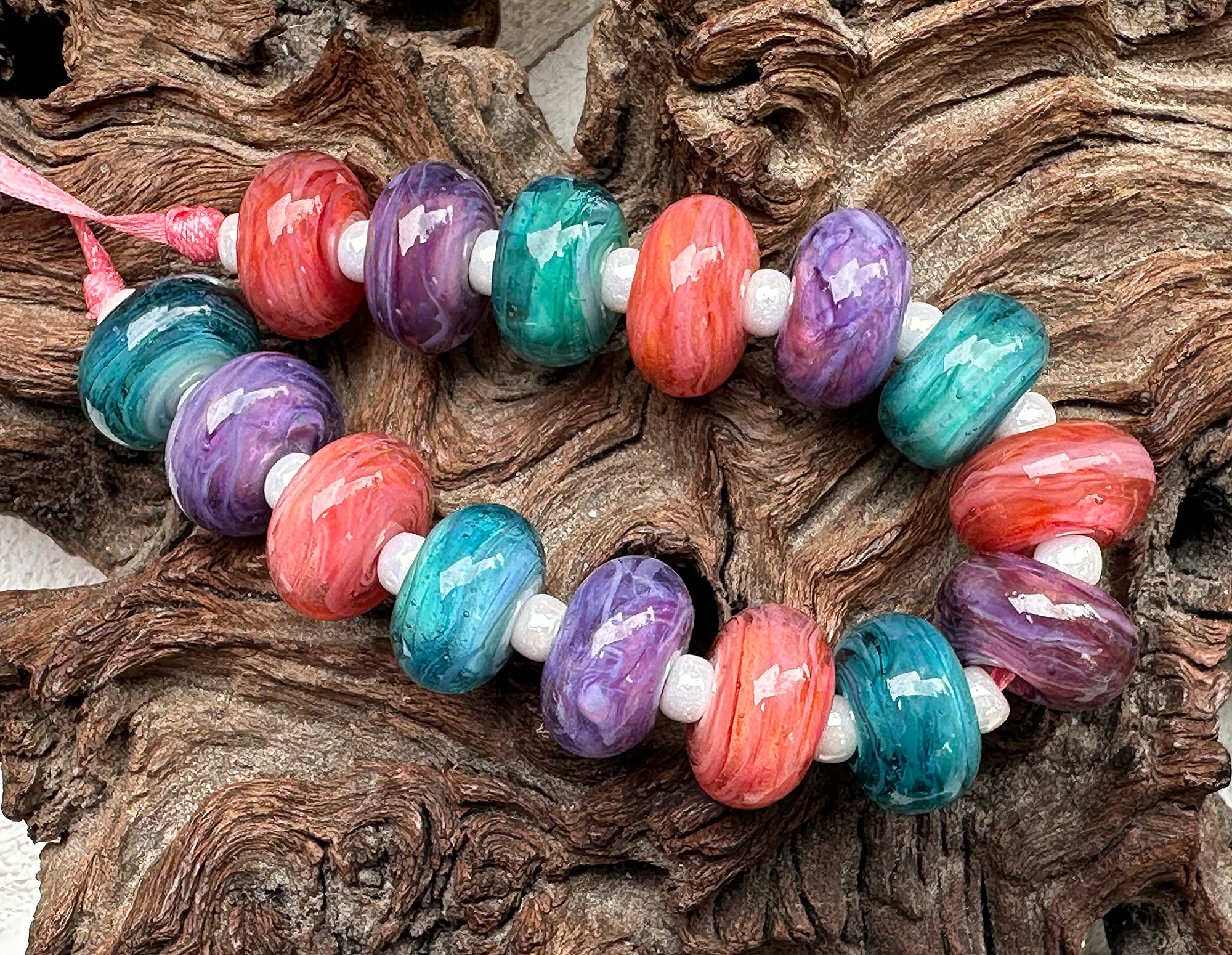 15 Pastel Swirl Lampwork Glass Beads Set for Jewelry Making - DIY Bracelet, Necklace & Craft Projects - SRA Certified Artisan Beads