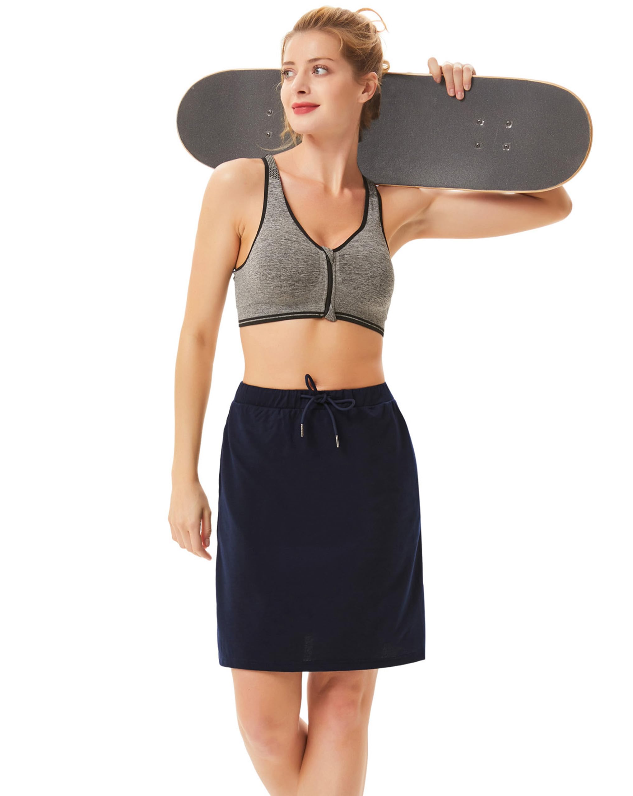 JACK SMITH Women's Stretchy Knee-Length Athletic Skorts with Drawstring Waist & Mesh Shorts Pockets - Perfect for Running, Tennis, Golf & Casual Wear