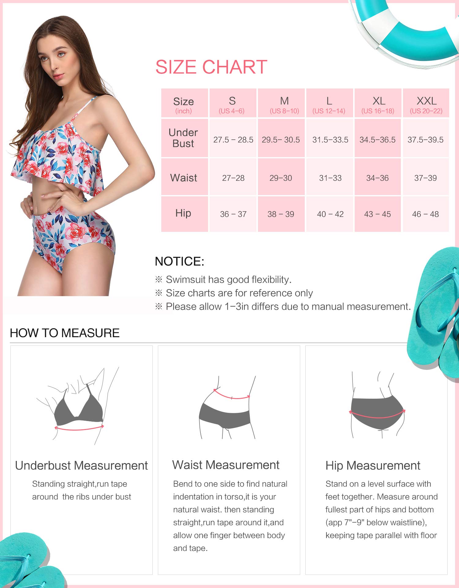 Women's Two Piece Swimsuits - Ruffle High Waisted Bikini Set | Beachwear, Pool Party & Summer Vacation Swimwear