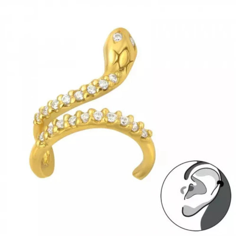 Elegant Gold Snake Ear Cuff with Sparkling Cubic Zirconia - Perfect for Parties, Weddings & Night Out Jewelry