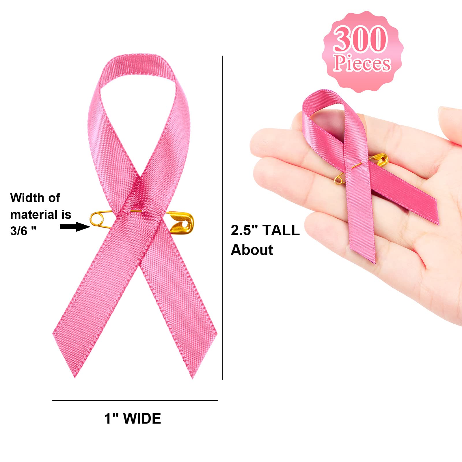 Pink Ribbon Pins for Breast Cancer Awareness - Charity Event & Survivors - 300 Pcs Satin Lapel Pins for Hope & Support