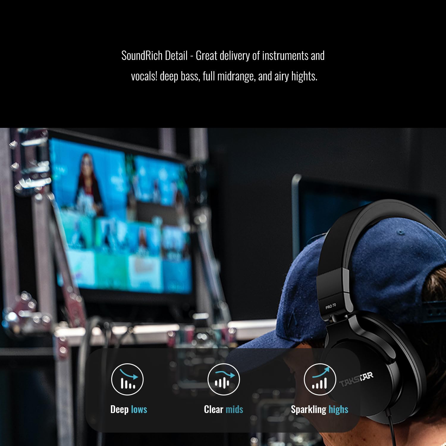 TAKSTAR PRO70 On-Ear Headphones - 40mm NdFeB Driver, HiFi Bass, Noise Isolation for Studio Recording & Music
