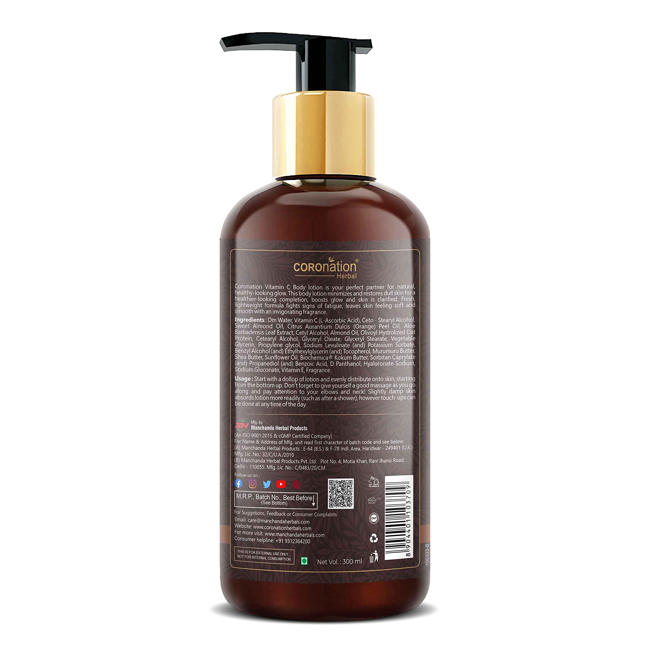 COROnation Herbal Vitamin C Moisturizing Face & Body Lotion for Men & Women - 300ml X 2 Pack - Hydrating, Brightening Skin Care for Dry Skin - Perfect for Daily Use, Travel & Gym