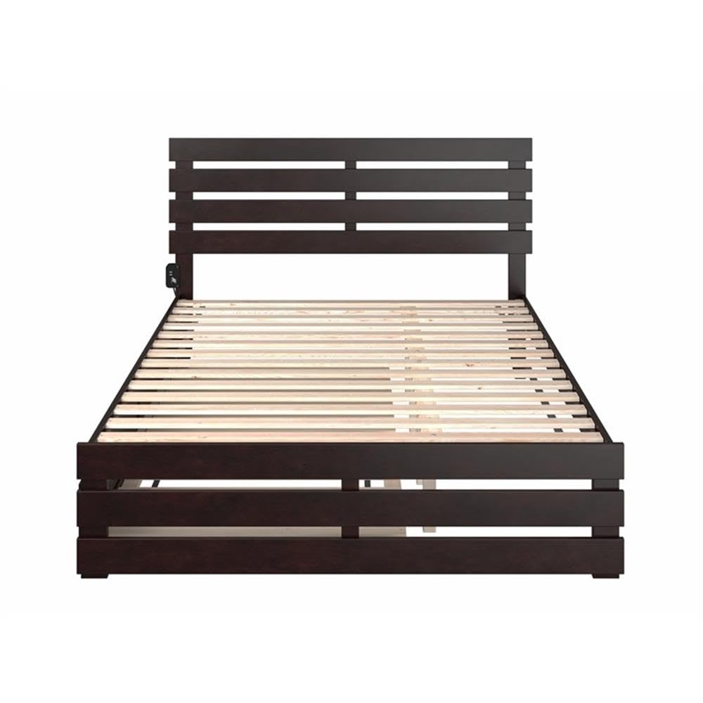 AFI Oxford Queen Size Platform Bed with Footboard & Twin XL Trundle in Espresso - Modern Bedroom Furniture for Small Spaces & Guest Rooms
