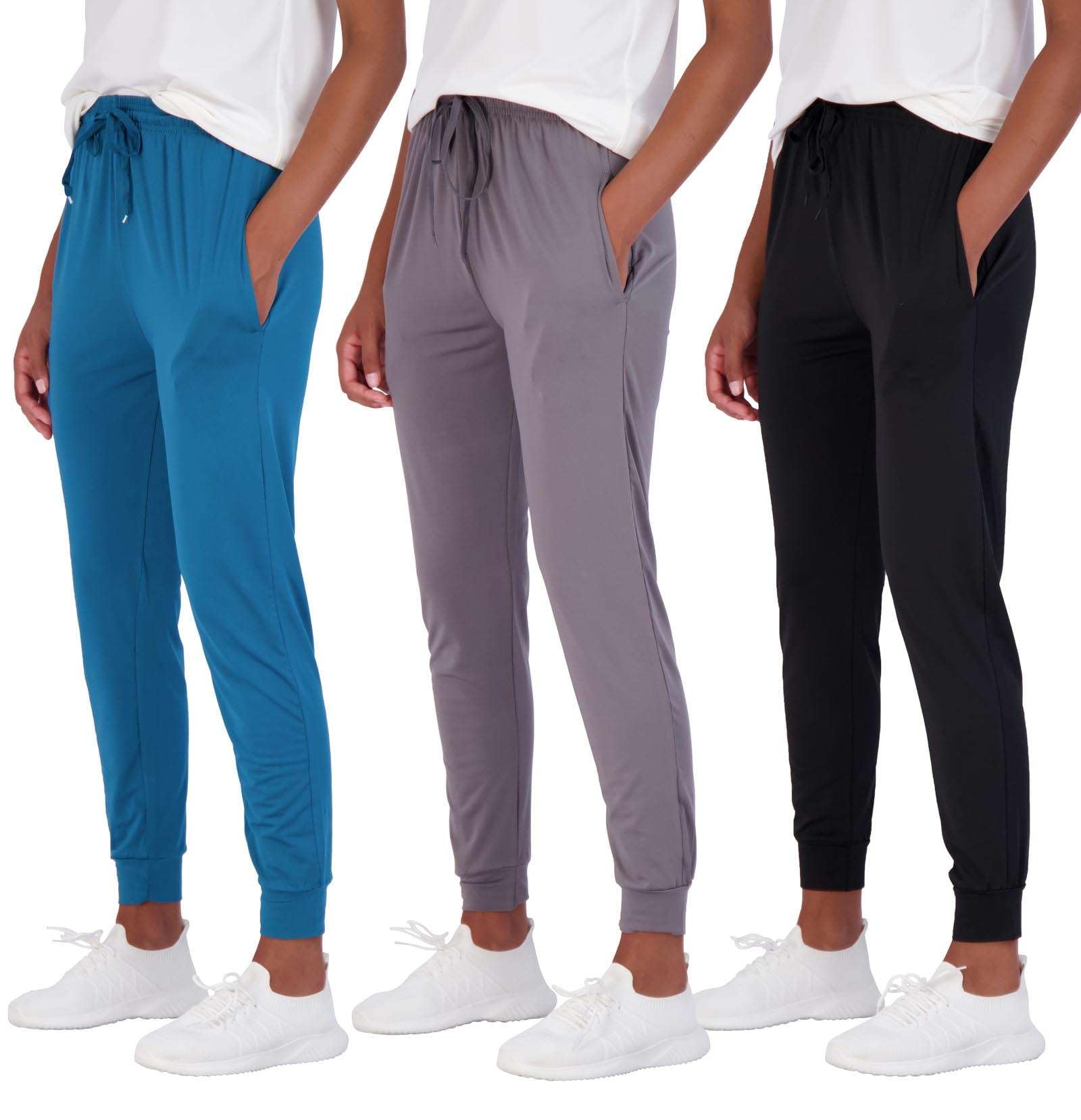 3 Pack Women's Ultra-Soft Silky Dry Fit Lounge Joggers - Lightweight Moisture Wicking Pants with Pockets for Yoga, Running & Home Wear (Plus Size Available) - Perfect for Workout, Travel & Relaxation
