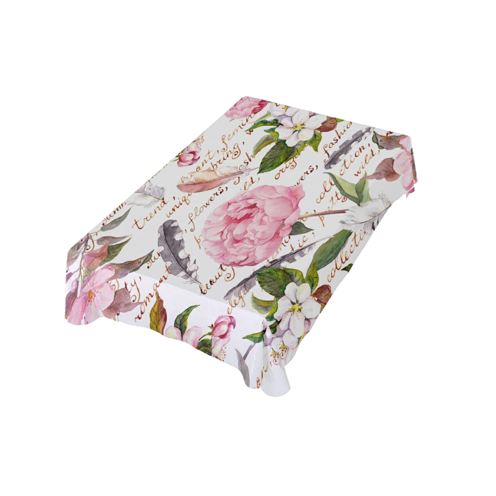 ALAZA Oblong Tablecloths 60 x 108 Inch, Peony Sakura Feathers Vintage Design, Perfect for Dining Room, Party, Holiday, and Wedding Decorations