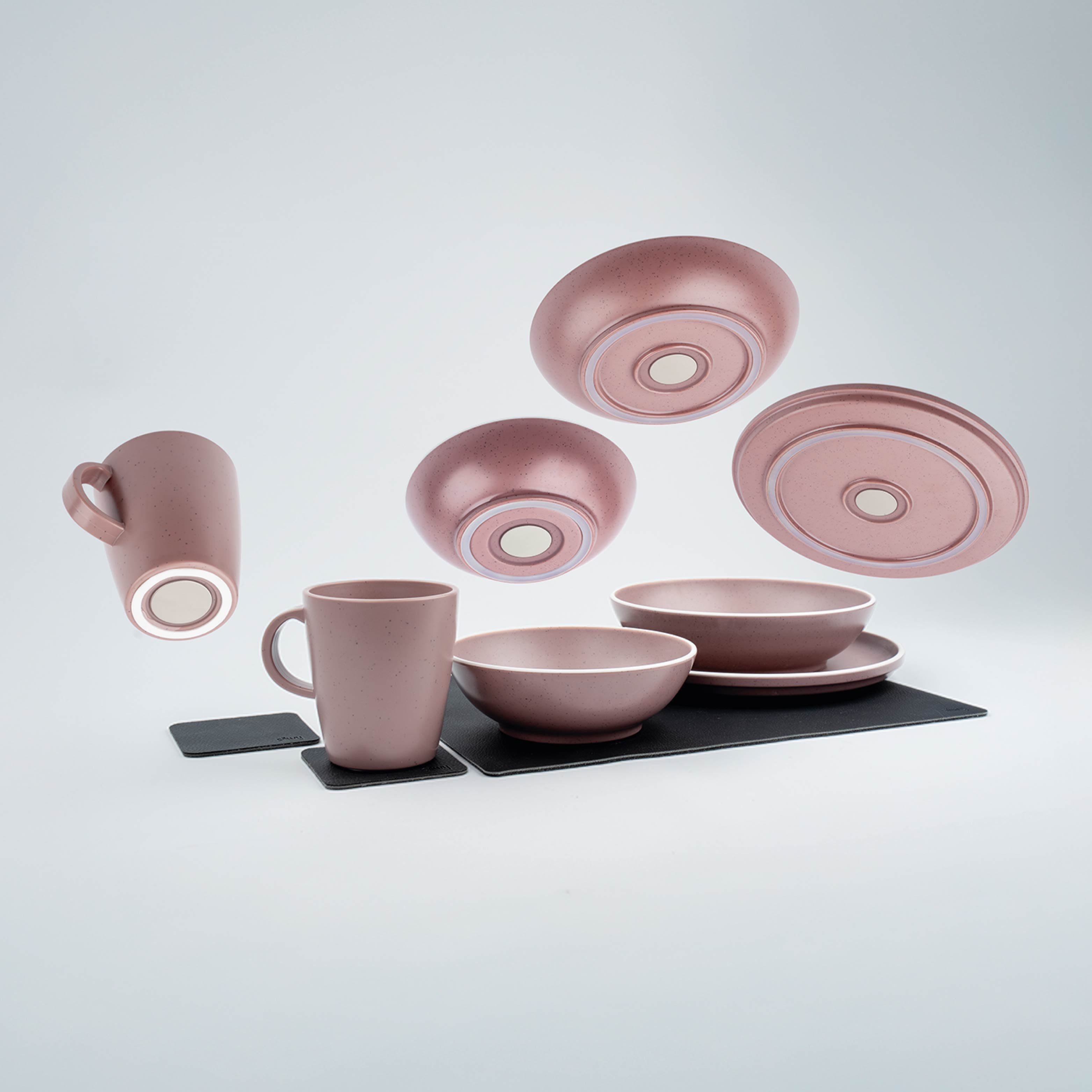 DOLOMIT ROSE Magnetic Plastic Dinnerware Set - Lightweight & Durable BPA-Free Dish Set for Camping, Picnics & Outdoor Dining