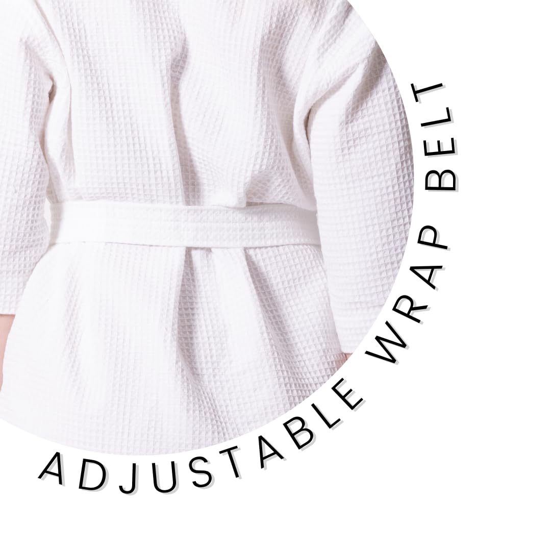 Premium Short Waffle Robe for Women & Men - Soft Cotton Polyester Blend Bathrobe with Square Weave - Lightweight Spa Robe for Lounge, Beach Cover-Up & Hotel Style Relaxation