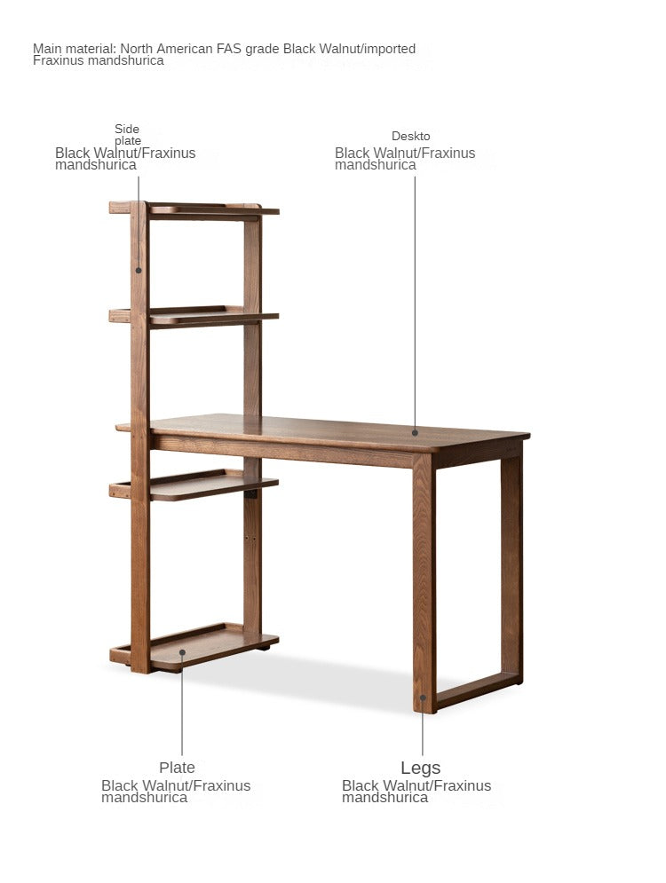 Premium Black Walnut & Ash Solid Wood Bookshelf - Handcrafted Office Desk Organizer for Home & Study Room Decor - Perfect for Books, Plants & Display Items