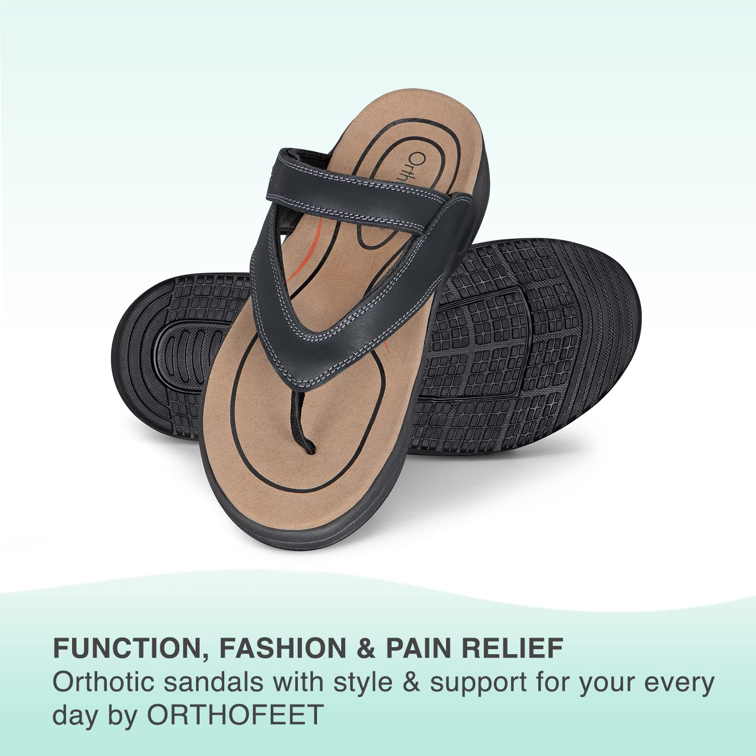 Orthofeet Men's Orthopedic Leather Eldorado Flip-Flop Sandals - Comfortable Arch Support for Plantar Fasciitis & Heel Pain Relief - Perfect for Walking, Travel & Beach Wear