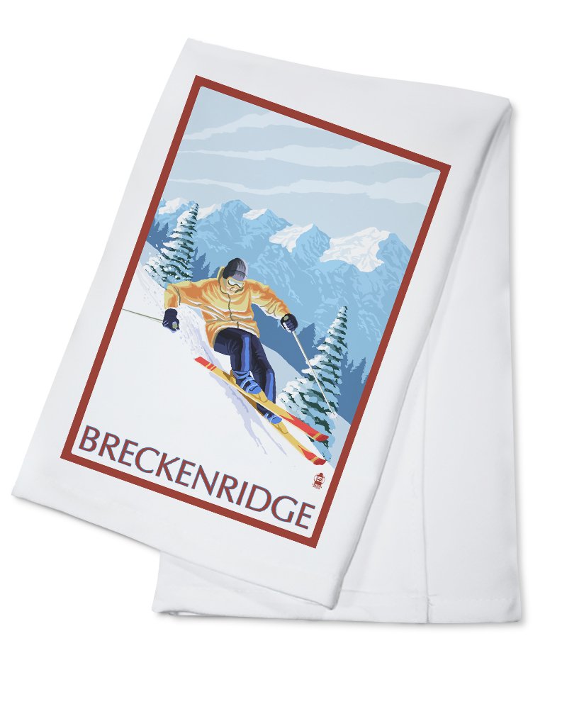 Premium 100% Cotton Kitchen Towel with Breckenridge Colorado Downhill Skier Design - Absorbent & Durable for Cooking, Cleaning & Dish Drying