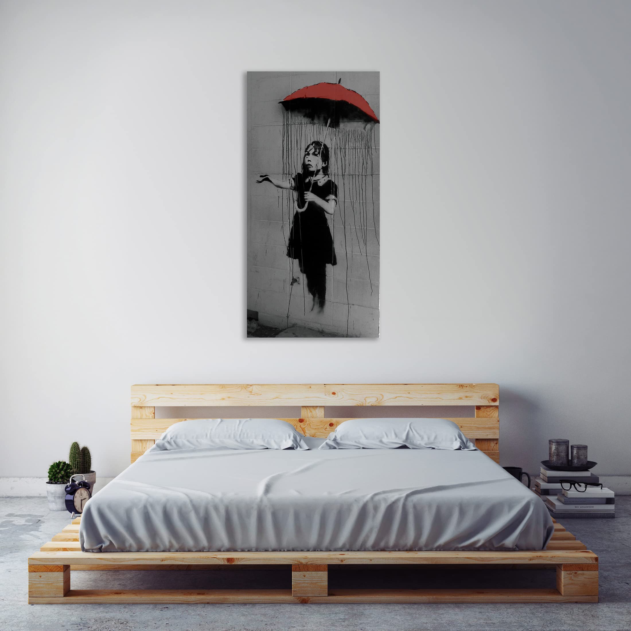 Jaxson Rea Red Umbrella Girl #2 Gallery Wrapped Canvas Art Print - 29x58 Inches - Modern Home Decor for Living Room, Bedroom & Office