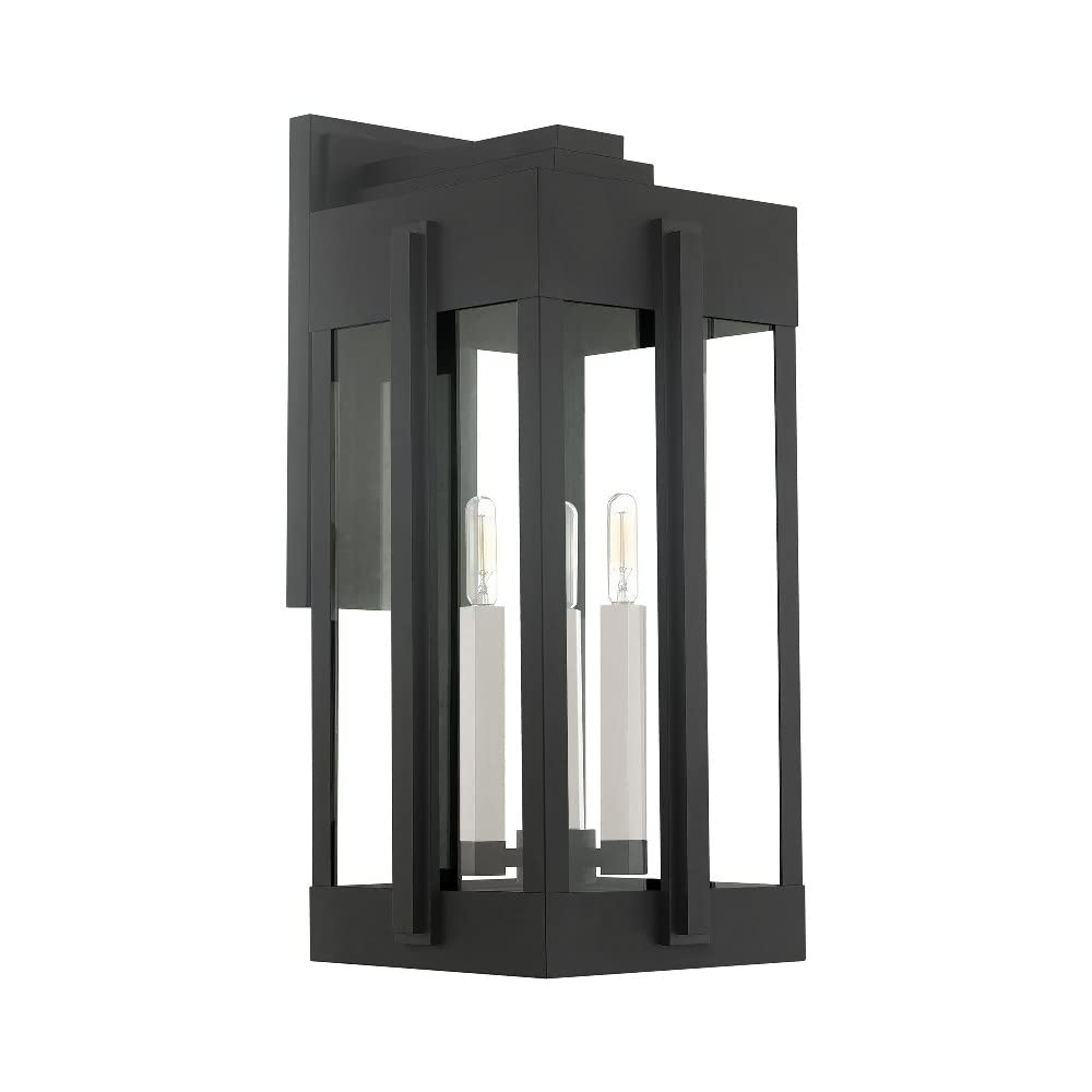 Livex Lighting Lexington 3-Light Natural Brass Outdoor Wall Lantern - Weatherproof Exterior Sconce for Porch, Patio & Entryway Lighting
