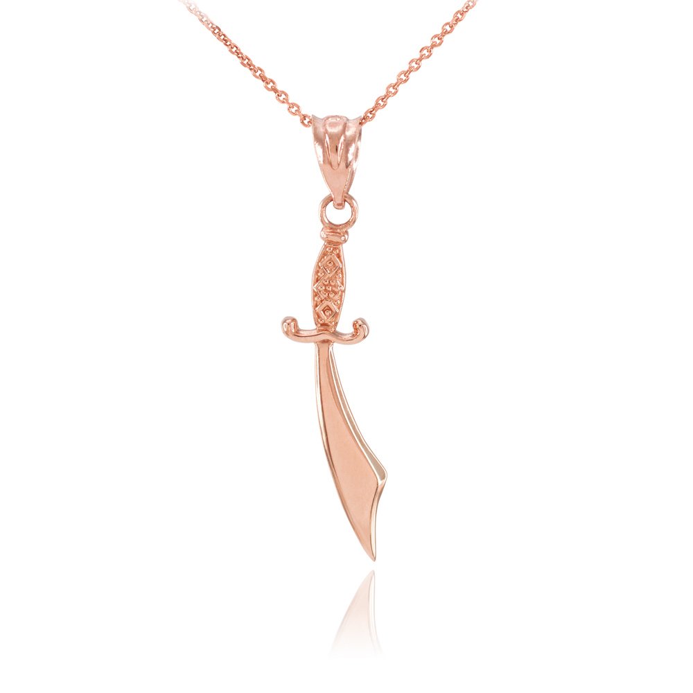 14K Rose Gold Scimitar Islamic Pendant Necklace for Women - Elegant Muslim Jewelry Gift for Eid, Wedding & Special Occasions
