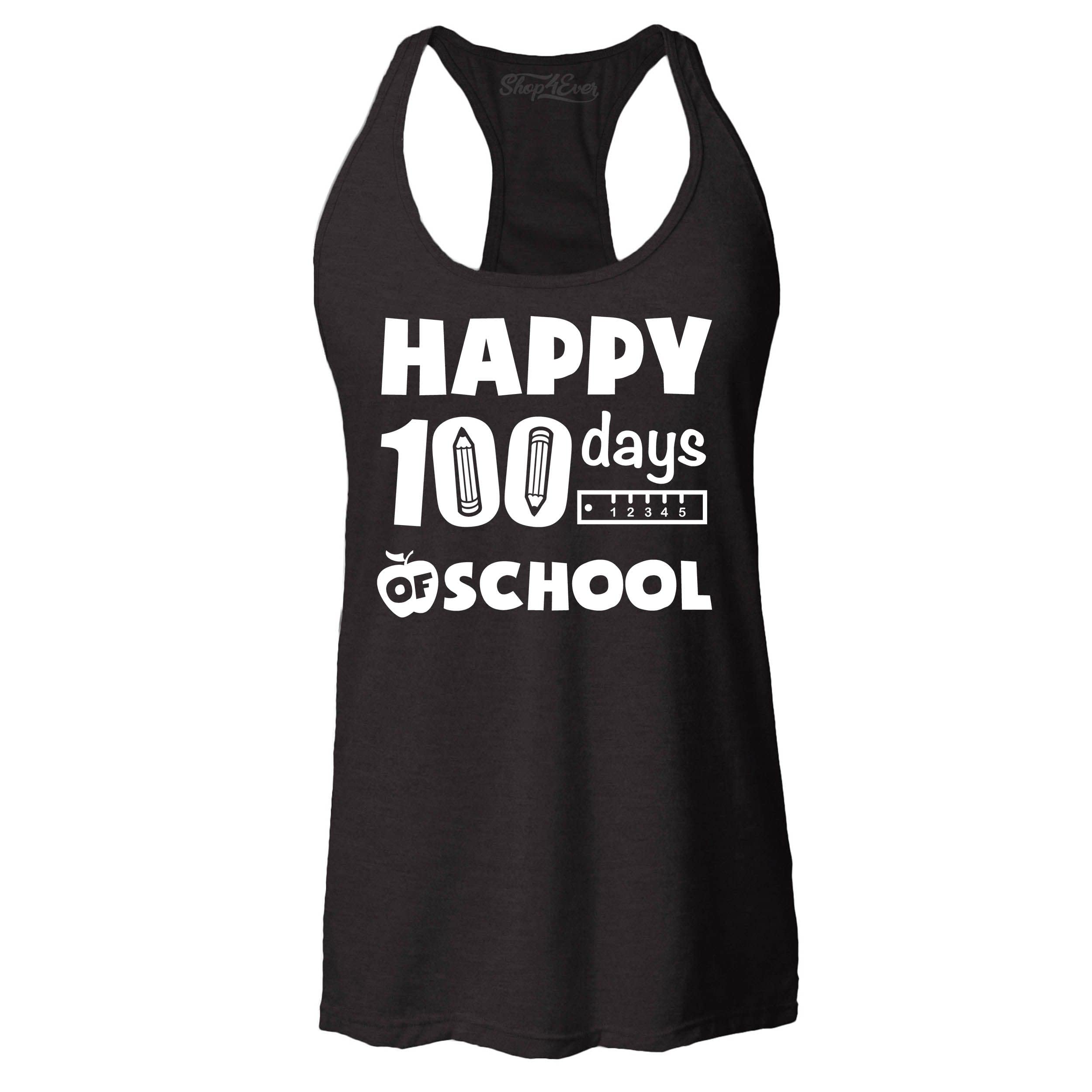 Happy 100 Days of School Racerback Tank Top for Teachers & Students - Slim Fit Women's Athletic Shirt - Perfect for Classroom Celebrations & School Spirit Events