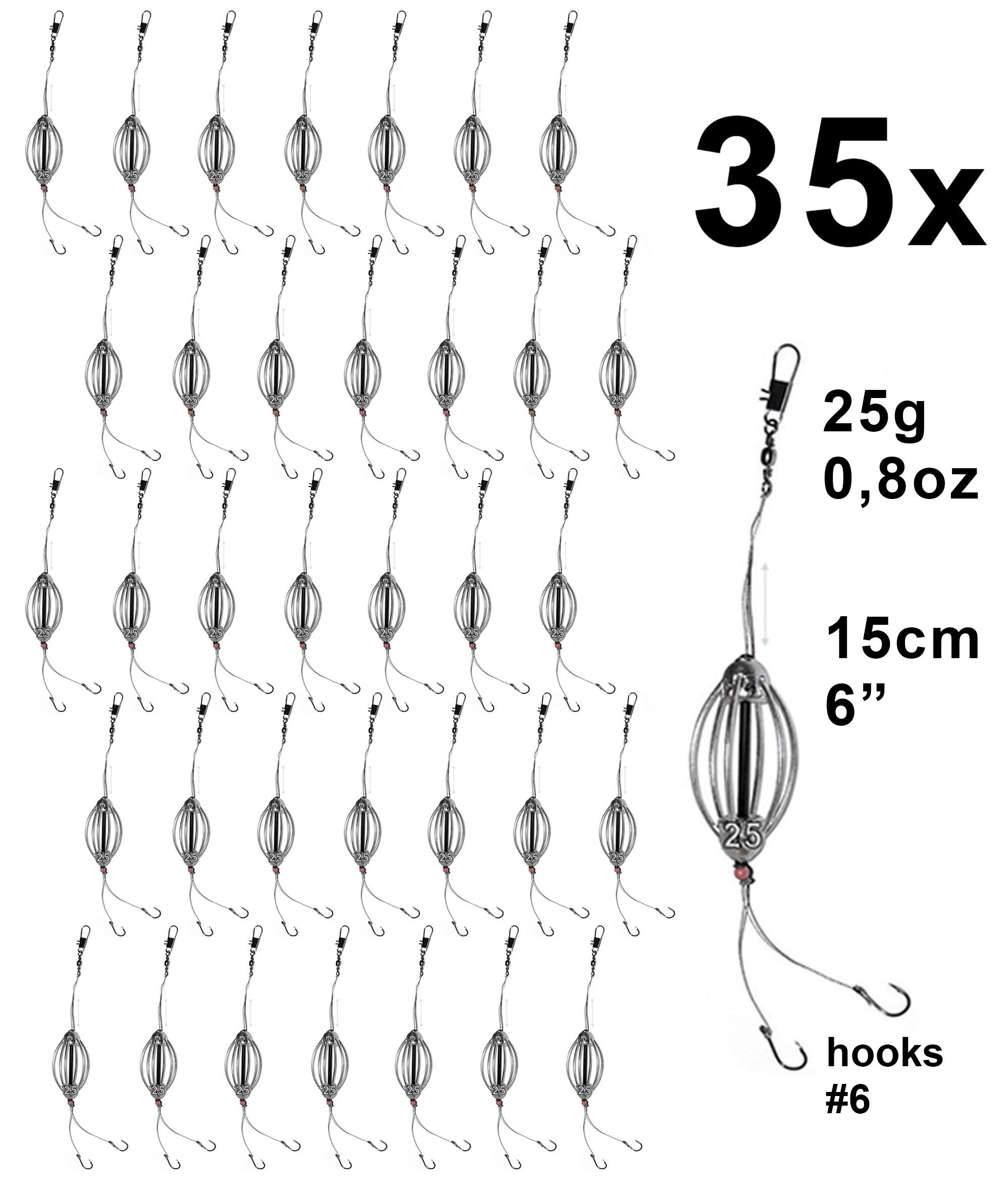 35pcs Carp Steel Bait Fishing Feeder Method 0.88oz Fishing Rig Hook #6 Inline Cask Cage Feeder Tackle for Freshwater & Carp Fishing - Perfect for Lake, Pond and River Angling