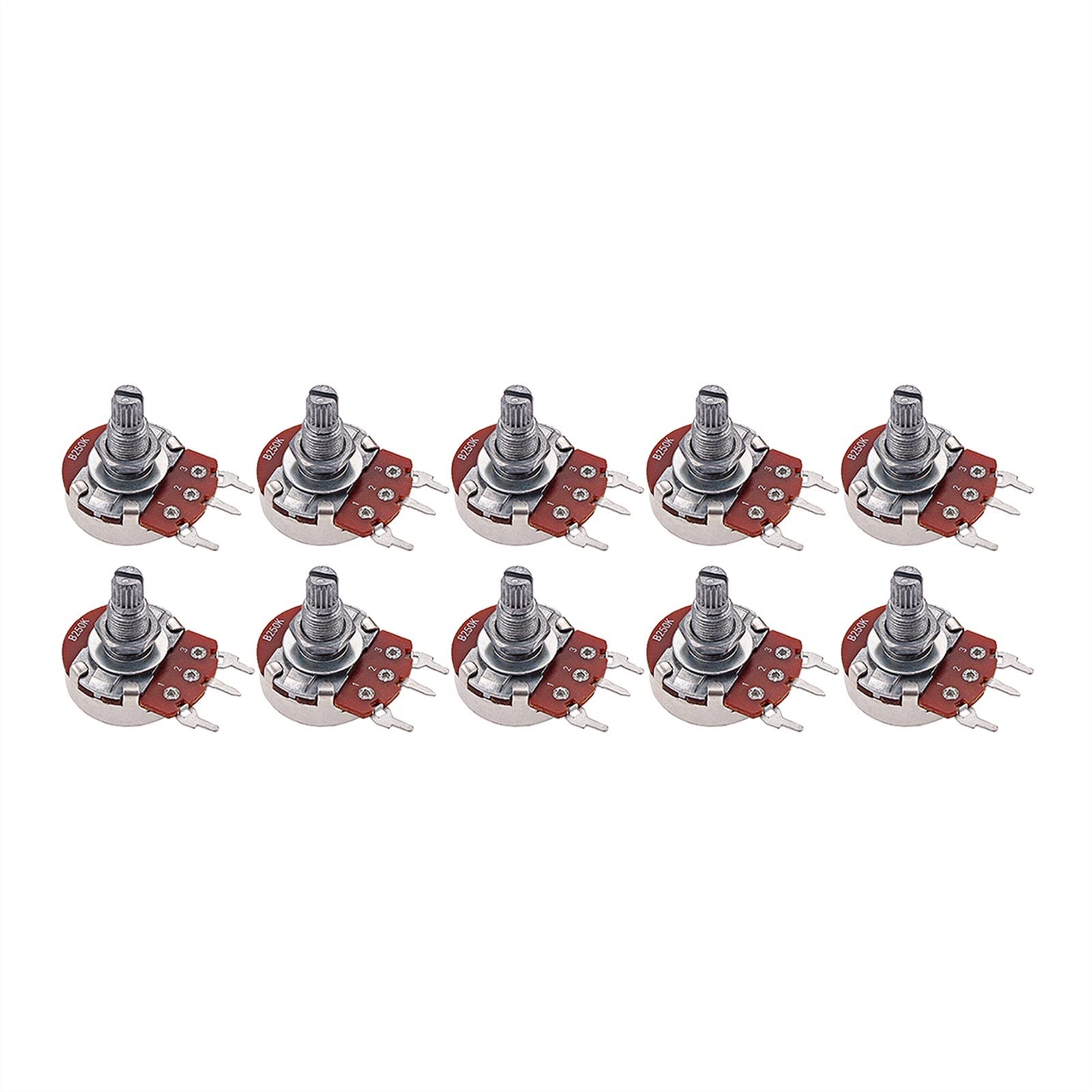 10 Full Size B250K Electric Guitar Potentiometer - Dual Blend Tone Control Pots with Split Shaft (18mm) - Premium Guitar Accessories for Professional Musicians & DIY Guitar Modifications - Perfect for Electric Guitar Tone Shaping & Sound Customization