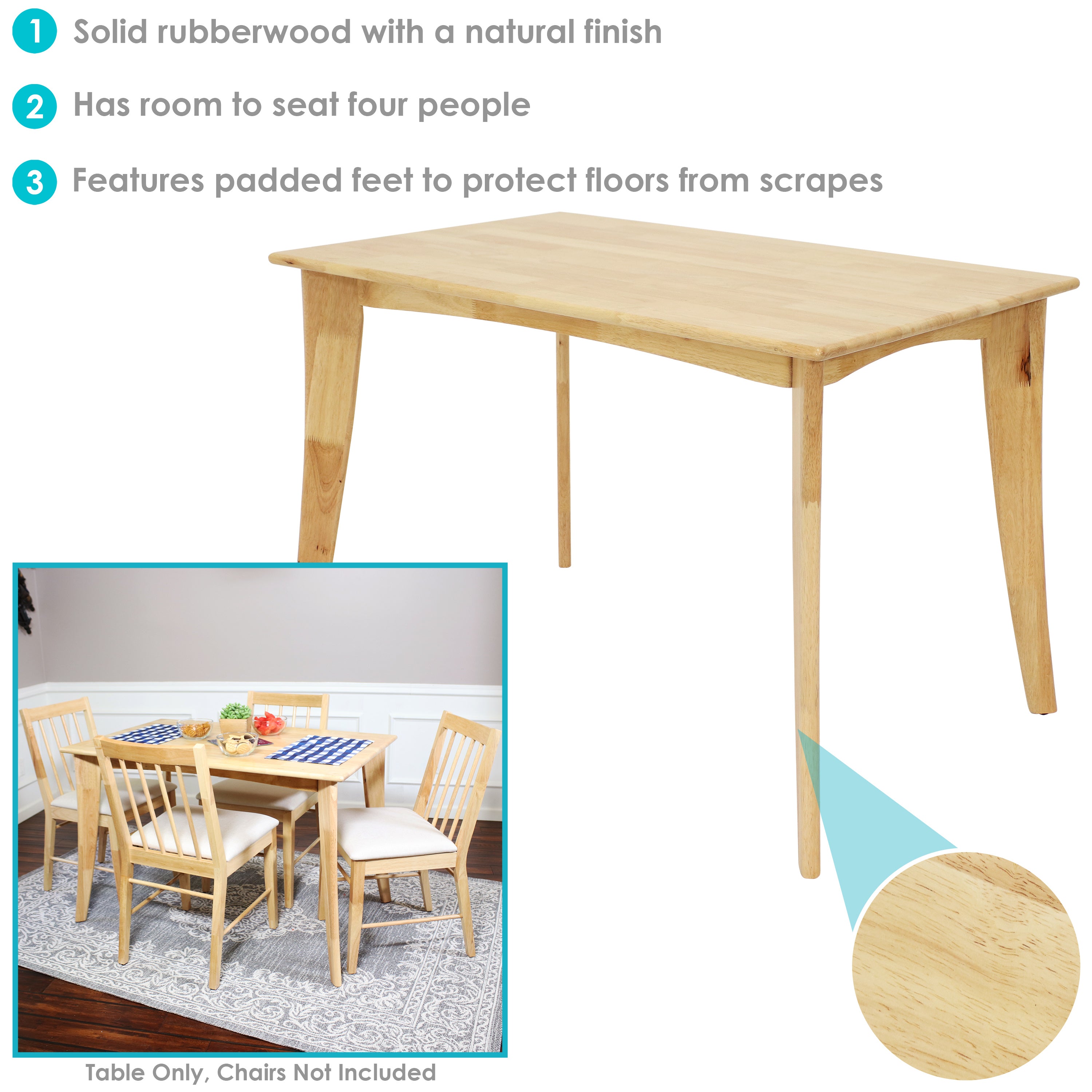 Sunnydaze James 4-Foot Mid Century Modern Dining Table - Natural Wood Finish - Perfect for Small Spaces, Dining Rooms & Kitchen Nooks