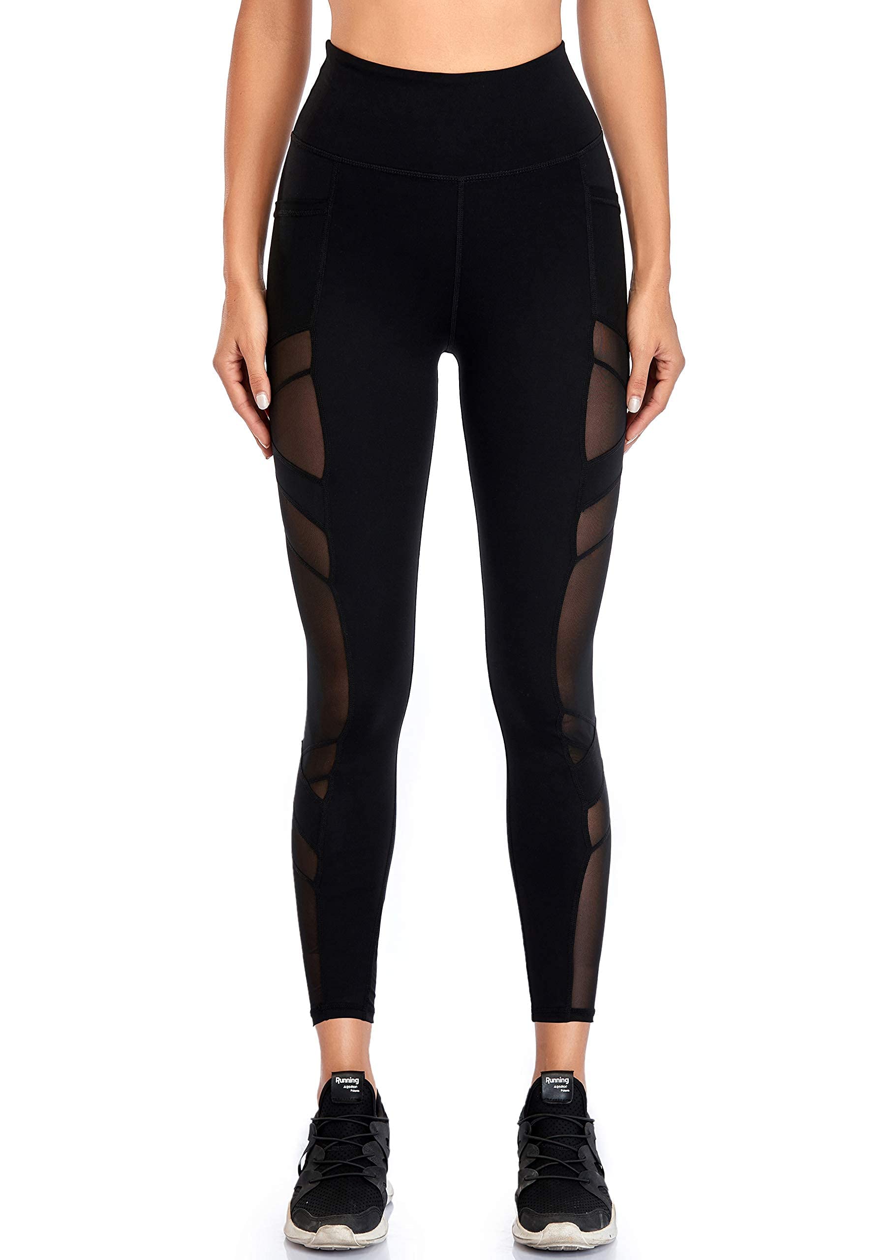 Women's High Waist Yoga Pants with Pockets - 4-Way Stretch Tummy Control Workout Leggings for Running, Gym & Lounge | Breathable Mesh Fitness Pants