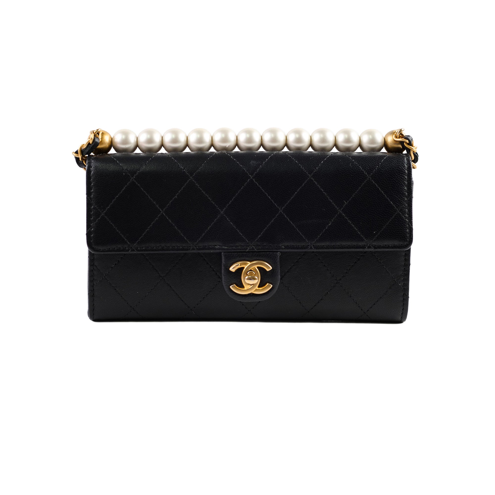 Chanel Black Pearl Wallet On Chain - Luxury Crossbody Bag for Women, Perfect for Evening Parties & Special Occasions